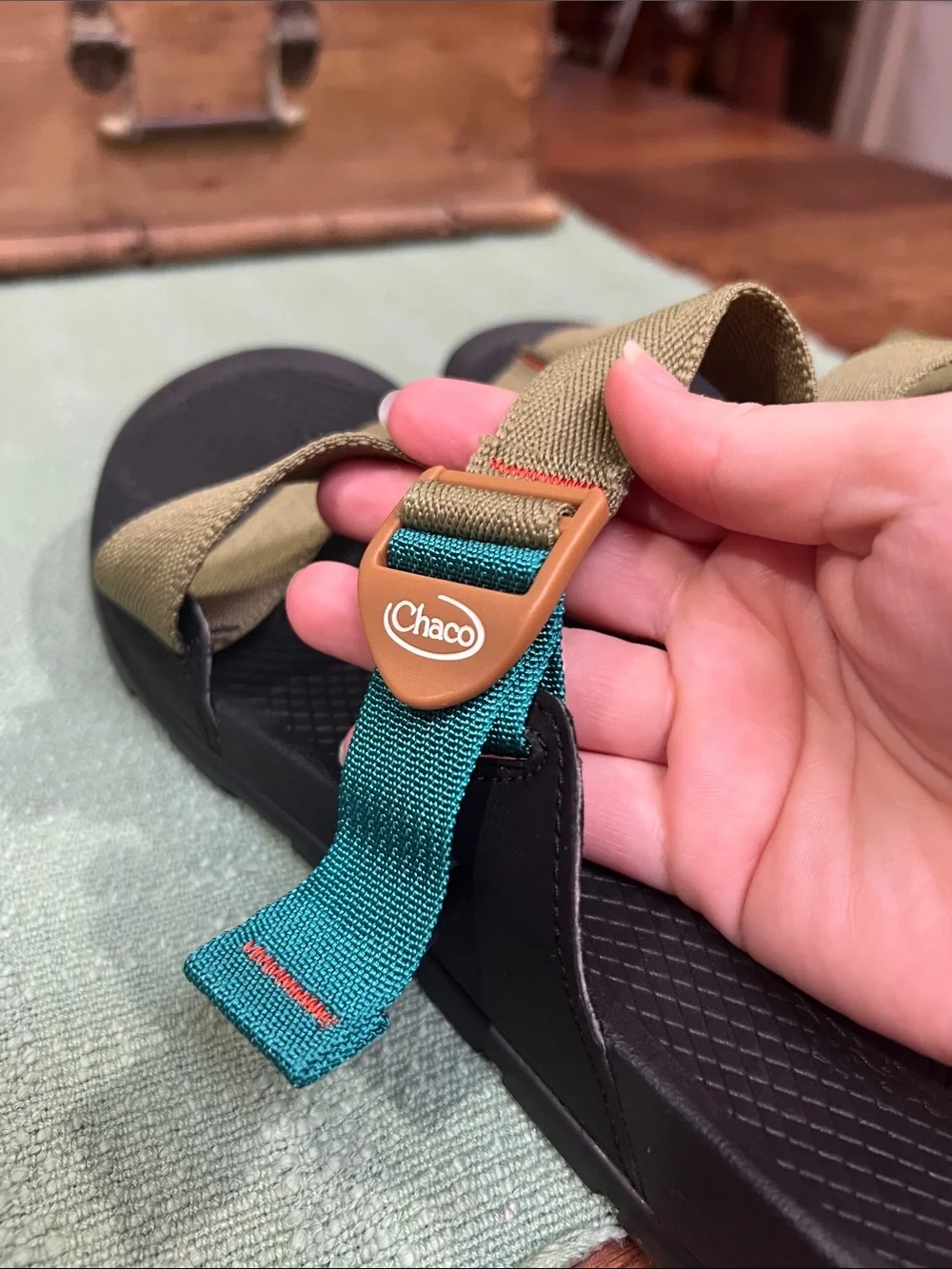 Chaco Lowdown Sandals in Avocado Teal Colorway
